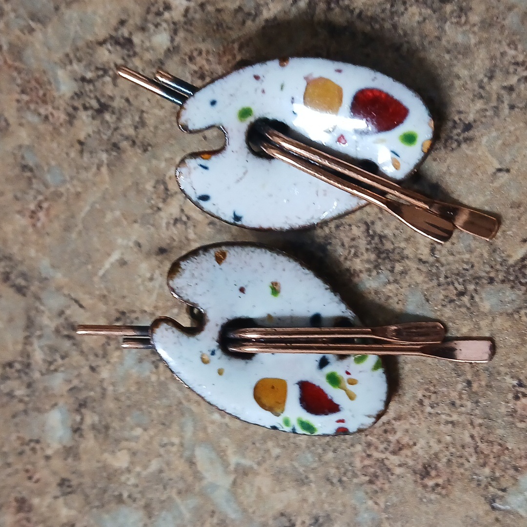 Vintage Matisse Renoir Artist Palette Copper Clip-On Earrings